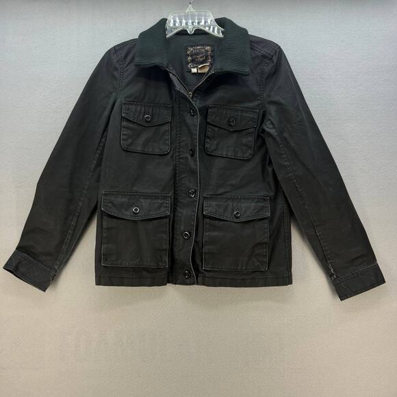 VTG J. Crew Jacket Women's S Black Washed and Aged Waxed Cotton Utility Preppy - Picture 1 of 12